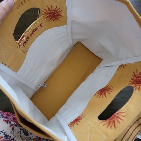 Free People Caravan Canvas Tote Sun Print Yellow Red Large Bag Boho Summer - Picture 6 of 9
